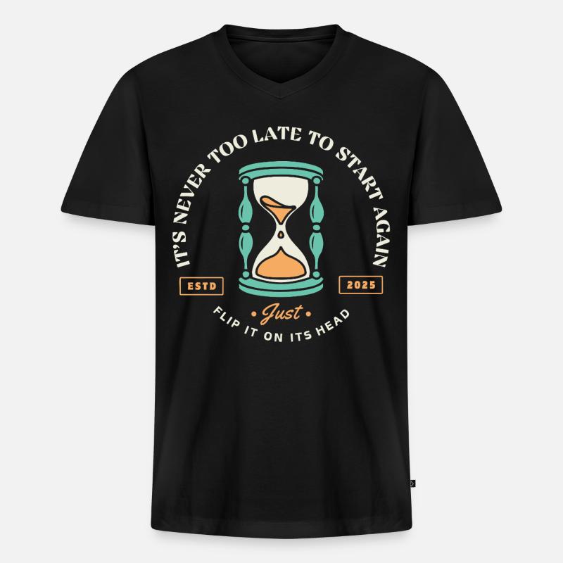 Neustart – Sanduhr der zweiten Chancen - Männer Premium Bio T-Shirt mit V-Ausschnitt - Schwarz