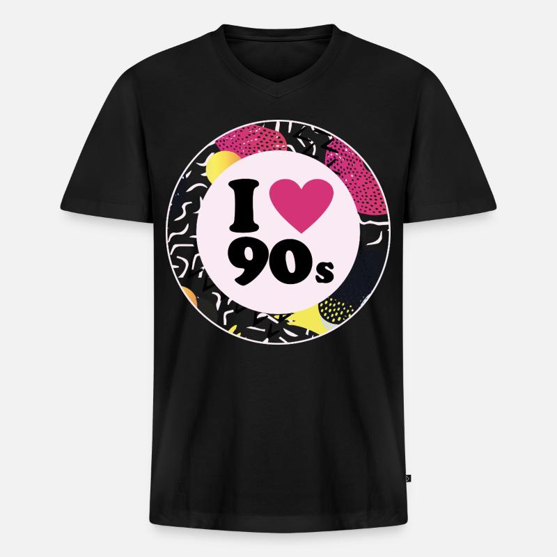 I ♥ 90s – Nostalgisches Retro-Design - Männer Premium Bio T-Shirt mit V-Ausschnitt - Schwarz