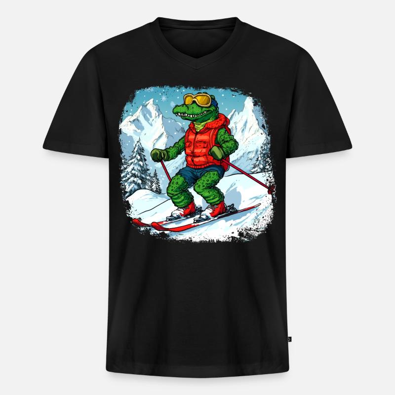 Krokodile Ski - Männer Premium Bio T-Shirt mit V-Ausschnitt - Schwarz