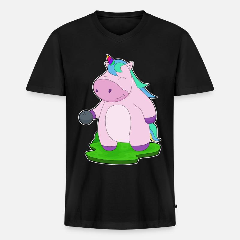 Einhorn Bowling Bowlingkugel - Männer Premium Bio T-Shirt mit V-Ausschnitt - Schwarz