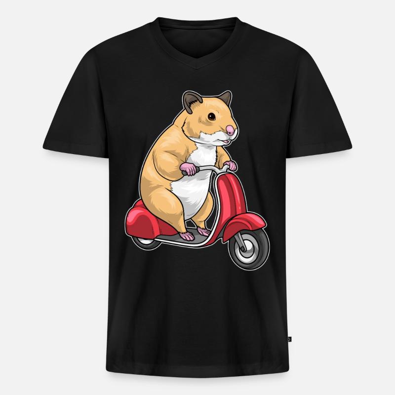 Hamster Motorroller - Männer Premium Bio T-Shirt mit V-Ausschnitt - Schwarz