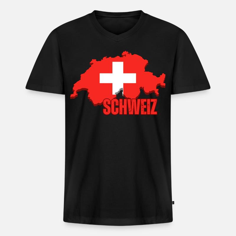 Flagge der Schweiz, Schweizer Stolz - Männer Premium Bio T-Shirt mit V-Ausschnitt - Schwarz