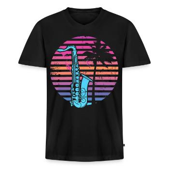 90er Jahre Saxophon - Männer Premium Bio T-Shirt mit V-Ausschnitt - Schwarz - Vorne - Nico (187cm)