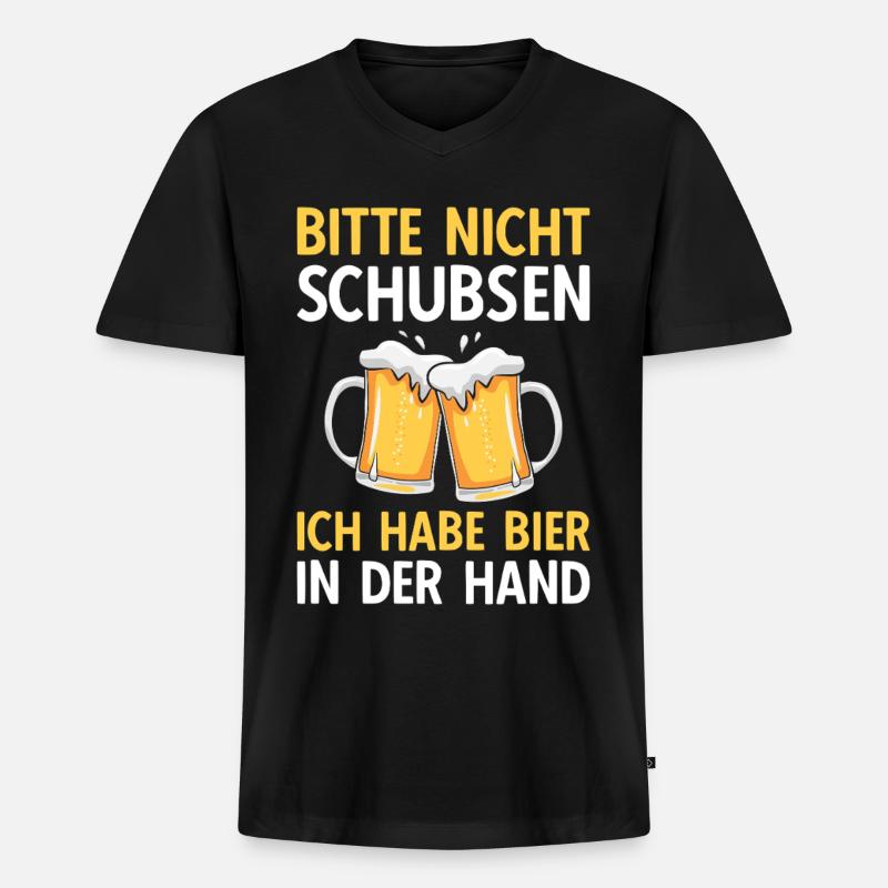 Bier Bitte nicht schubsen - Männer Premium Bio T-Shirt mit V-Ausschnitt - Schwarz