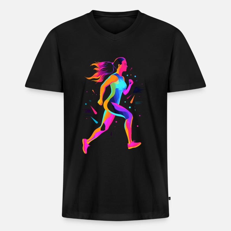 Läufermädchen Retrowave - Männer Premium Bio T-Shirt mit V-Ausschnitt - Schwarz