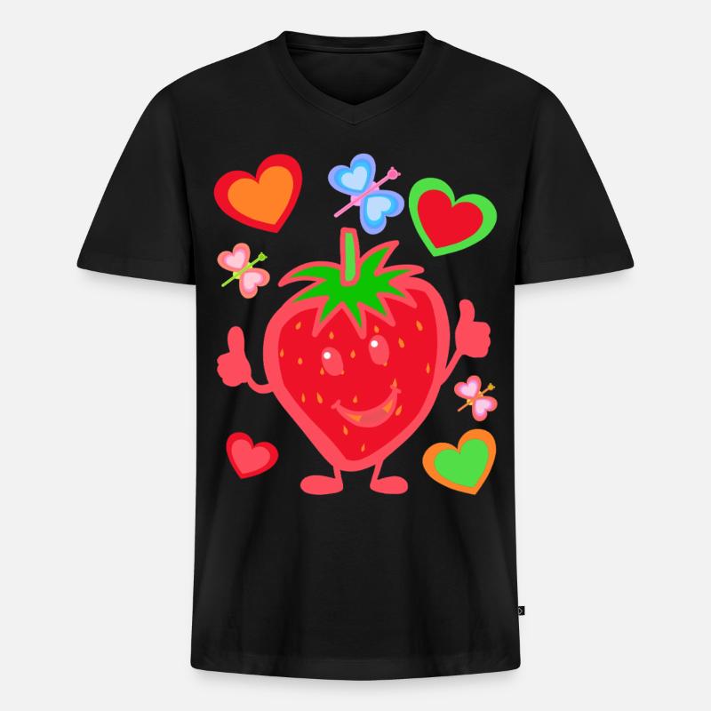 Erdbeere Erdbeer Kinder Kind Sommerzeit - Männer Premium Bio T-Shirt mit V-Ausschnitt - Schwarz