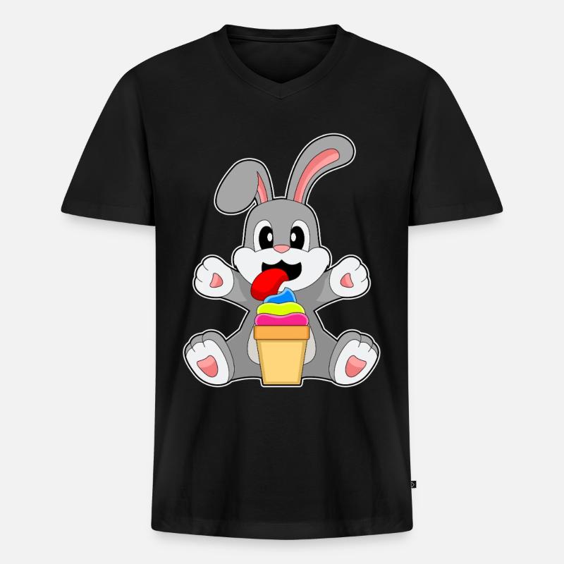 Hase Eisbecher - Männer Premium Bio T-Shirt mit V-Ausschnitt - Schwarz