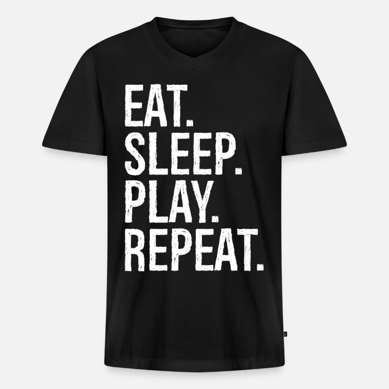 eat sleep play repeat - Männer Premium Bio T-Shirt mit V-Ausschnitt - Schwarz