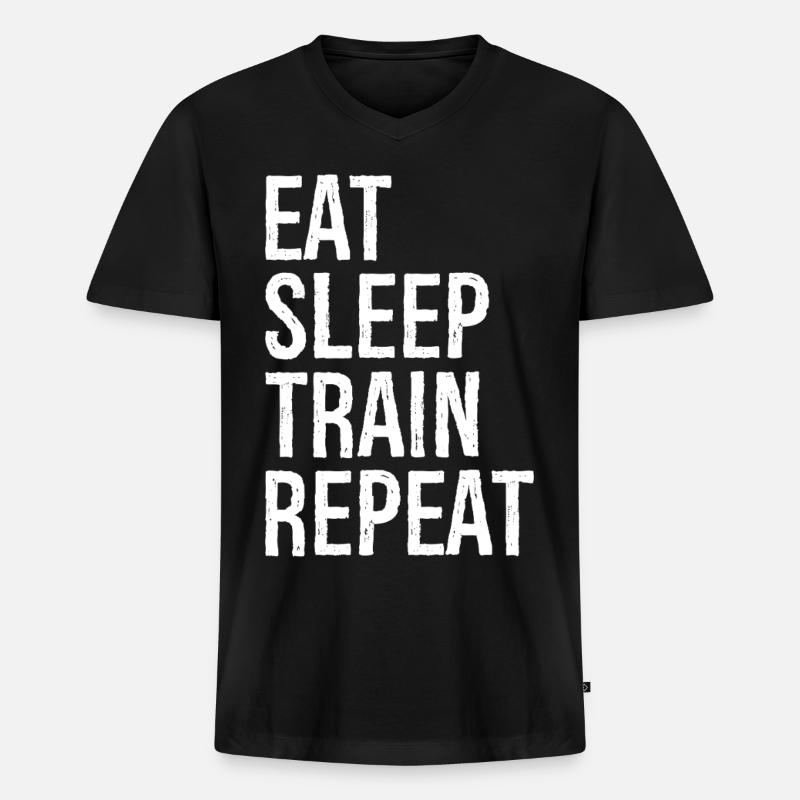 eat sleep train repeat - Männer Premium Bio T-Shirt mit V-Ausschnitt - Schwarz