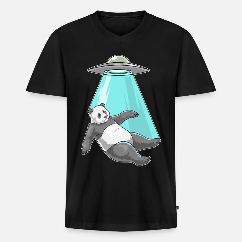 Panda Raumschiff - Männer Premium Bio T-Shirt mit V-Ausschnitt - Schwarz