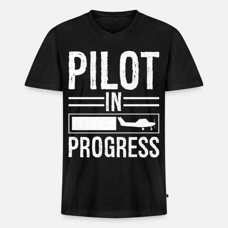 Pilot In progress - Männer Premium Bio T-Shirt mit V-Ausschnitt - Schwarz
