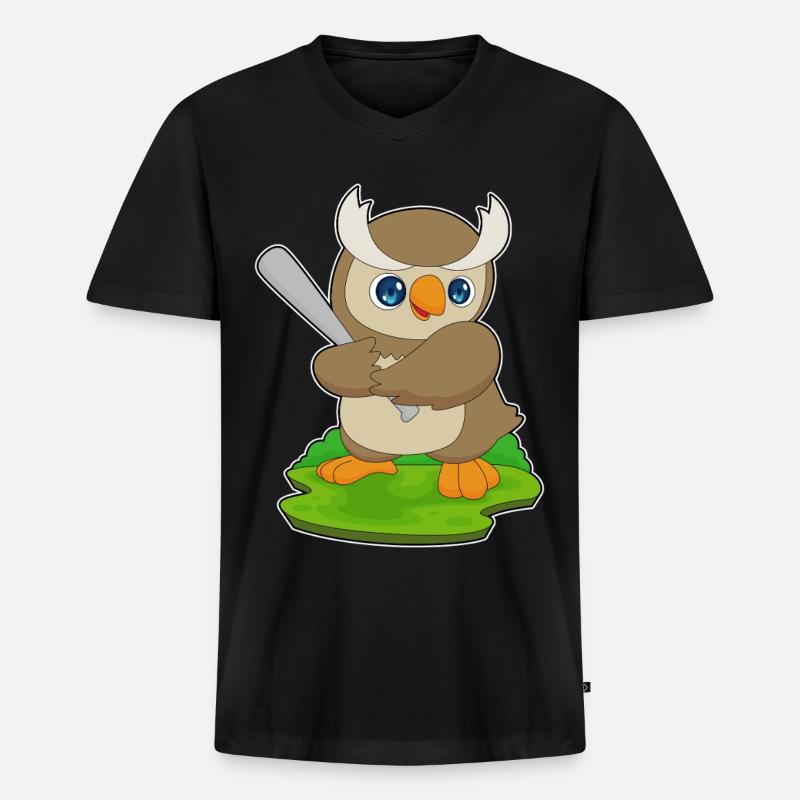 Eule Baseball Baseballschläger - Männer Premium Bio T-Shirt mit V-Ausschnitt - Schwarz