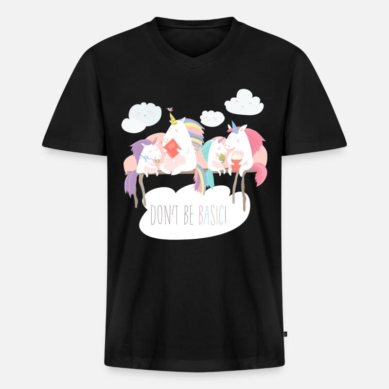 Einhorn don't be basic statement - Männer Premium Bio T-Shirt mit V-Ausschnitt - Schwarz