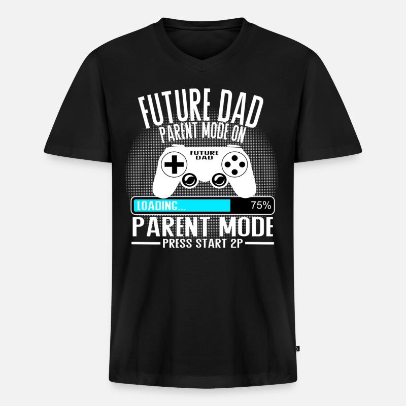 Future Dad – Parent Mode On - Männer Premium Bio T-Shirt mit V-Ausschnitt - Schwarz
