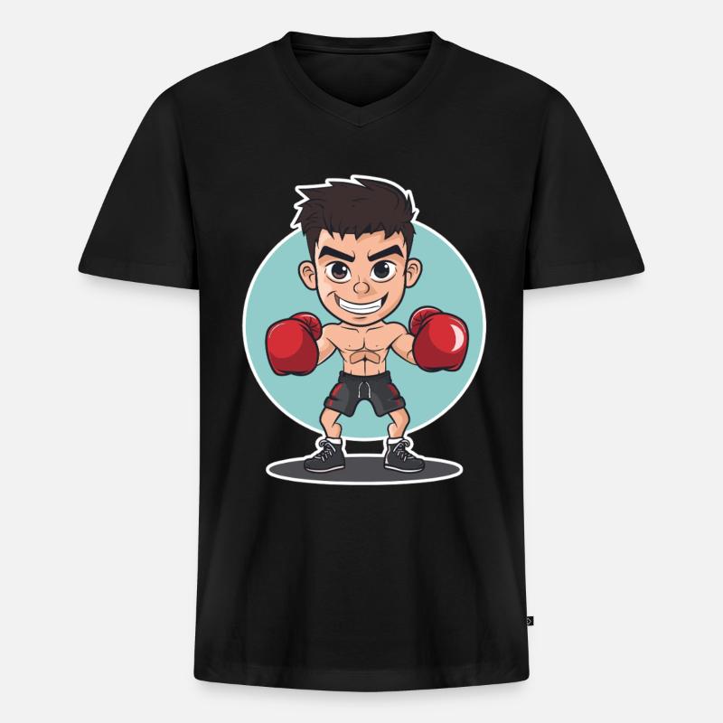 Boxer Comic Look - Männer Premium Bio T-Shirt mit V-Ausschnitt - Schwarz