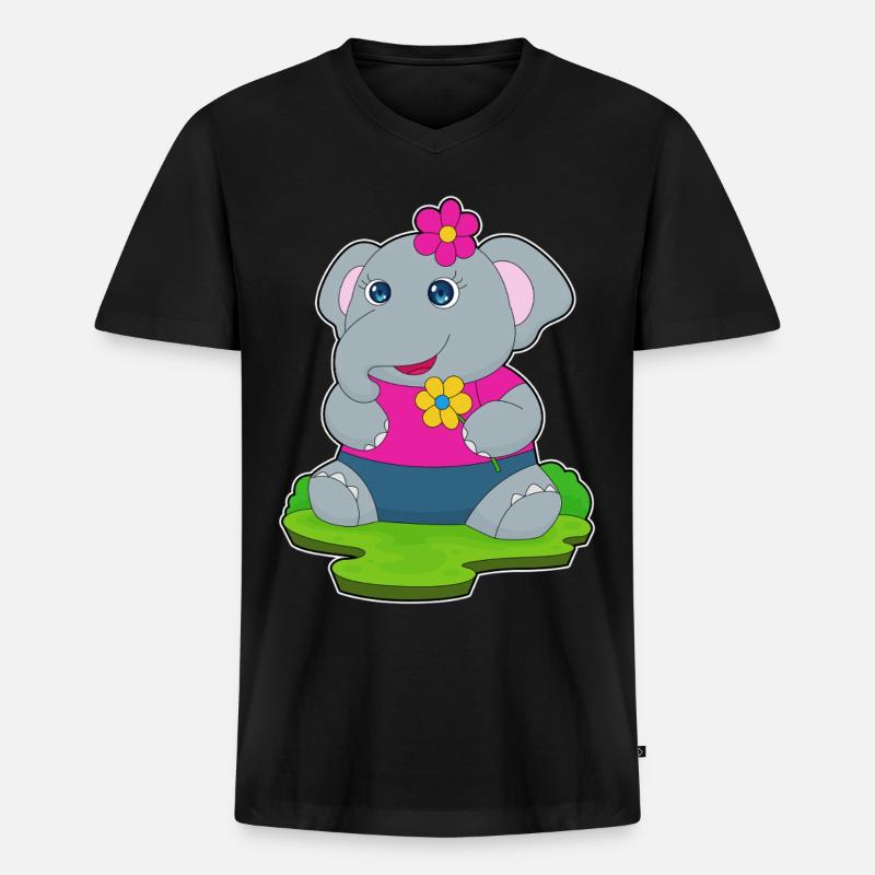 Elefant Blumen - Männer Premium Bio T-Shirt mit V-Ausschnitt - Schwarz