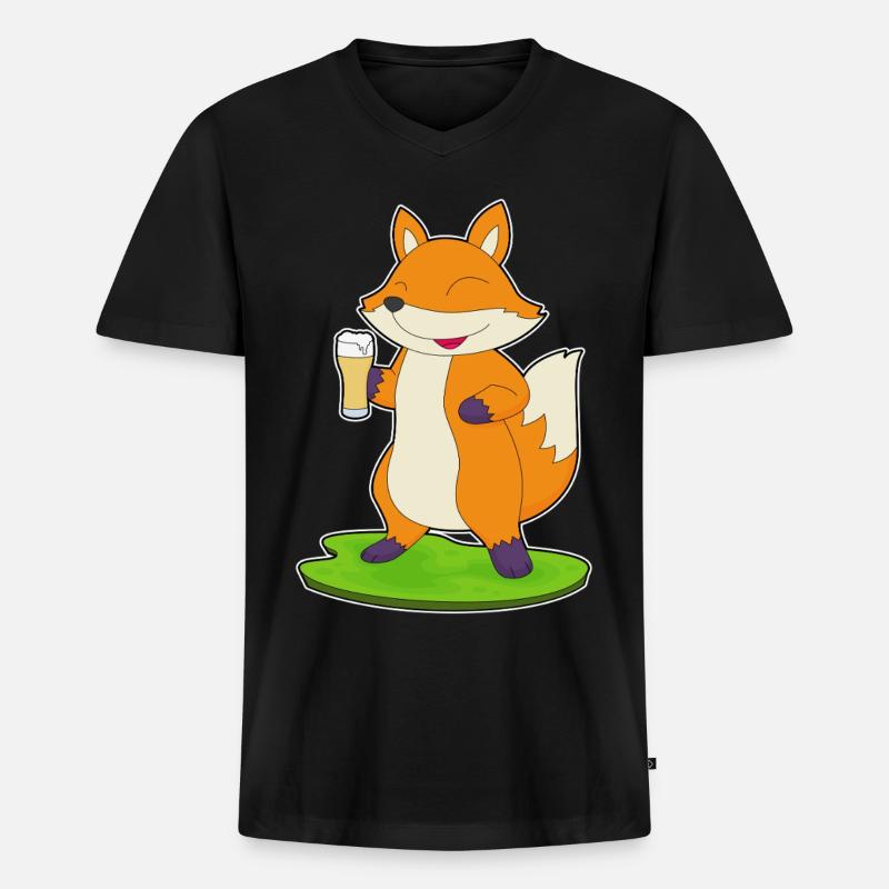 Fuchs Bier - Männer Premium Bio T-Shirt mit V-Ausschnitt - Schwarz