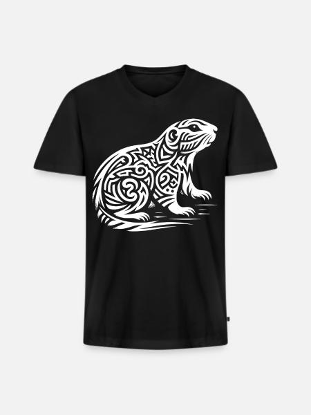 Chien de prairie tribal - T-shirt encolure en V Premium bio Homme - noir
