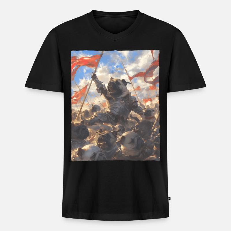 Epische Mops Revolution Kunstvolles Gemälde - Männer Premium Bio T-Shirt mit V-Ausschnitt - Schwarz