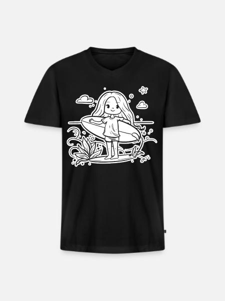 Surfeuse fille dessin animé - T-shirt encolure en V Premium bio Homme - noir