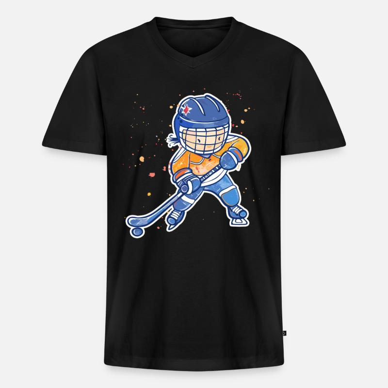 Kleiner Eishockeyspieler - Männer Premium Bio T-Shirt mit V-Ausschnitt - Schwarz