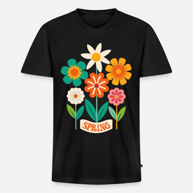 Frühling Blumen Blüten - Männer Premium Bio T-Shirt mit V-Ausschnitt - Schwarz