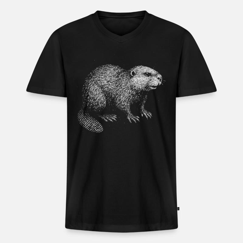 Ein Biber - Männer Premium Bio T-Shirt mit V-Ausschnitt - Schwarz