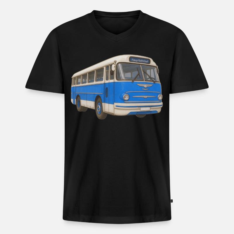 Old blue bus - Men's Premium Organic T-shirt with V-neck - black