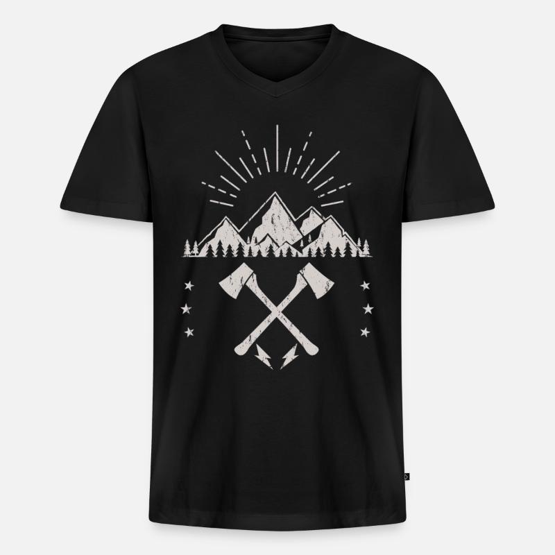 Robustes Berg-Sonnenaufgangsaxt-Emblem - Männer Premium Bio T-Shirt mit V-Ausschnitt - Schwarz