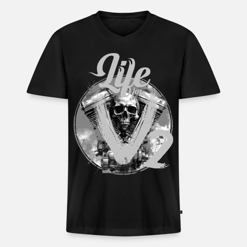 V-Twin Motorrad Skull Design - Männer Premium Bio T-Shirt mit V-Ausschnitt - Schwarz