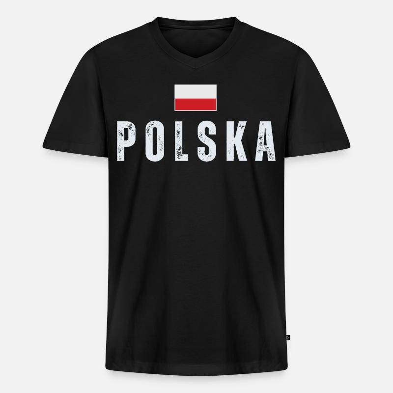 Polnische Flagge, Polnischer Stolz - Männer Premium Bio T-Shirt mit V-Ausschnitt - Schwarz
