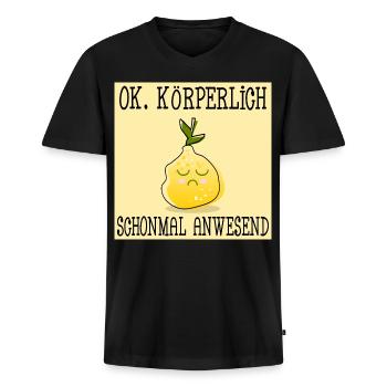 STIMMUNG ZITRONE - KÖRPERLICHE ANWESENHEIT - Männer Premium Bio T-Shirt mit V-Ausschnitt - Schwarz - Vorne - Nico (187cm)