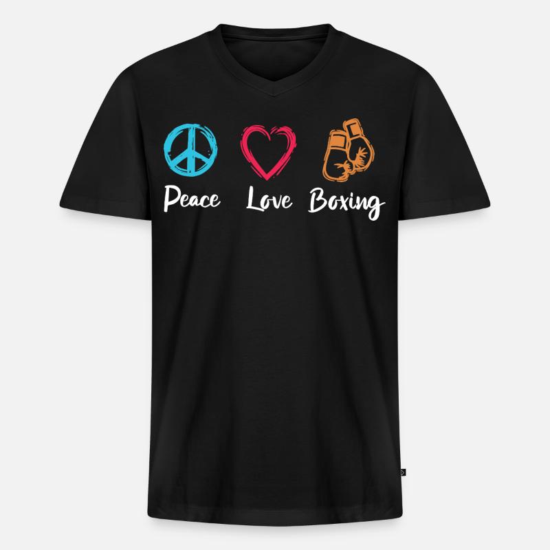 Frieden Liebe Boxen - Männer Premium Bio T-Shirt mit V-Ausschnitt - Schwarz