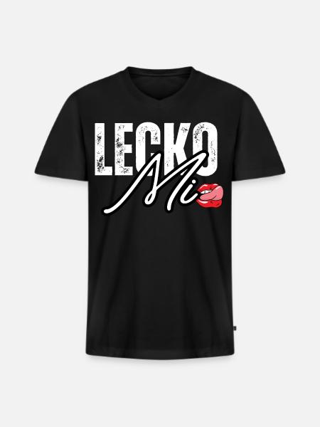 Lederoptik mit Lippenakzent - Männer Premium Bio T-Shirt mit V-Ausschnitt - Schwarz