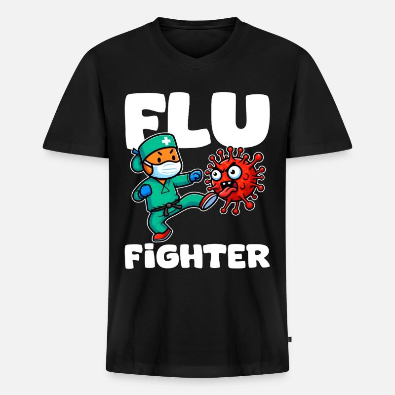 FLU FIGHTER - KRANKENSCHWESTER GESCHENK - Männer Premium Bio T-Shirt mit V-Ausschnitt - Schwarz