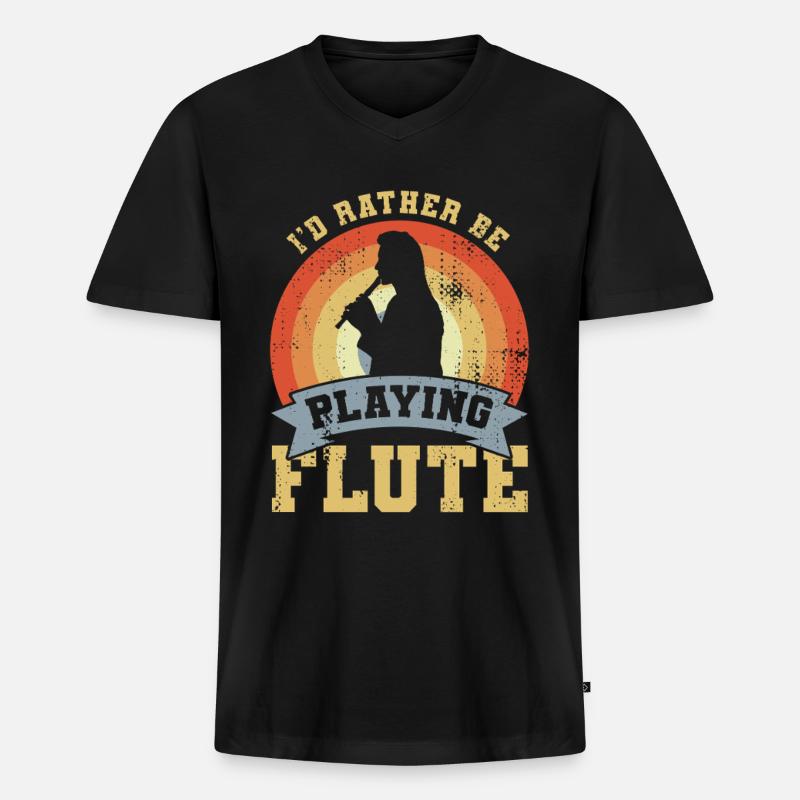 I’d Rather Be Playing Flute - Männer Premium Bio T-Shirt mit V-Ausschnitt - Schwarz