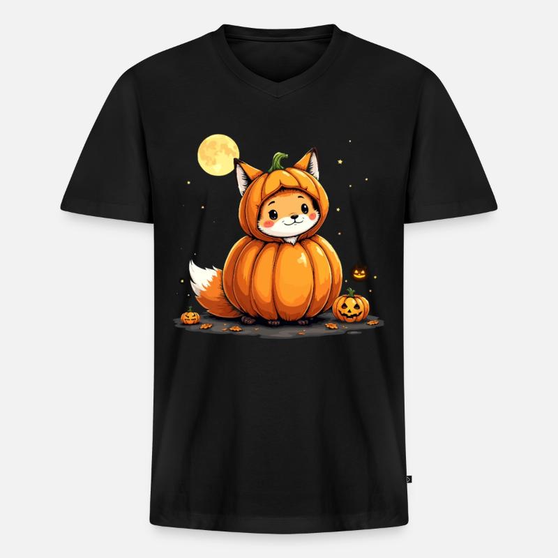 Kürbisfuchs Spuk yip! - Männer Premium Bio T-Shirt mit V-Ausschnitt - Schwarz