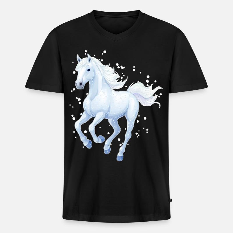 Pferd mit Schneeflocken - Männer Premium Bio T-Shirt mit V-Ausschnitt - Schwarz