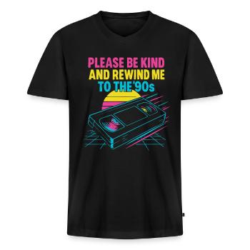 Retro 90er Jahre Kassette und Sunset Design - Männer Premium Bio T-Shirt mit V-Ausschnitt - Schwarz - Vorne - Nico (187cm)