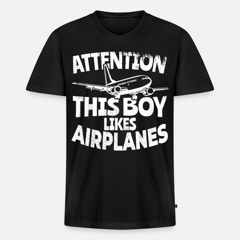 Flugzeugliebhaber Junge - Männer Premium Bio T-Shirt mit V-Ausschnitt - Schwarz