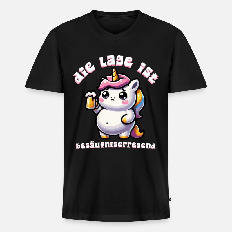 Süßes Einhorn Bier Feier - Männer Premium Bio T-Shirt mit V-Ausschnitt - Schwarz