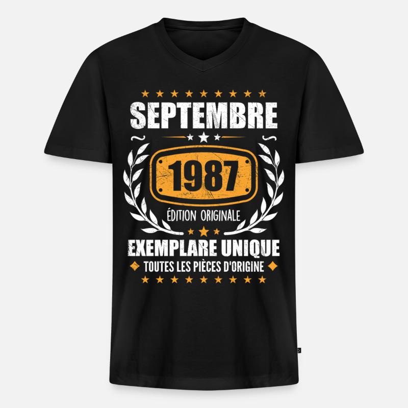 September 1987 Unikat - September 1987 - Männer Premium Bio T-Shirt mit V-Ausschnitt - Schwarz