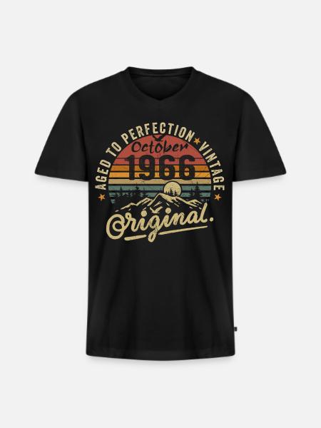 1966 Geboren in oktober 1966 Geboren in oktober 1966 - Mannen Premium Bio T-shirt met V-hals - zwart