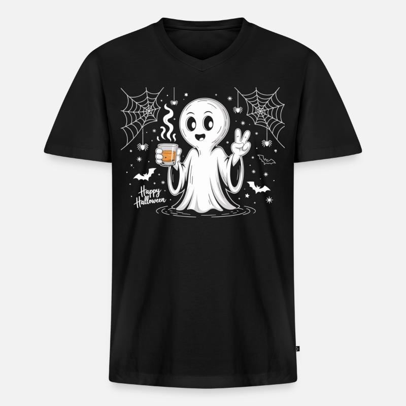 Schauriger Geist mit Halloween-Logo - Männer Premium Bio T-Shirt mit V-Ausschnitt - Schwarz