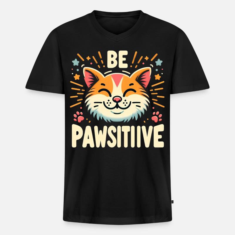 Be pawsitive süße Katze - Männer Premium Bio T-Shirt mit V-Ausschnitt - Schwarz