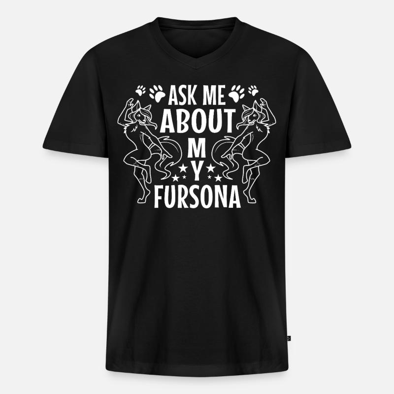 Ask me about my Fursona - Männer Premium Bio T-Shirt mit V-Ausschnitt - Schwarz