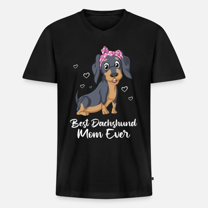 Dackel Mama - Männer Premium Bio T-Shirt mit V-Ausschnitt - Schwarz