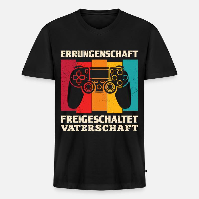 Werdender Vater ERRUNGENSCHAFT FREIGESCHALTET - Männer Premium Bio T-Shirt mit V-Ausschnitt - Schwarz