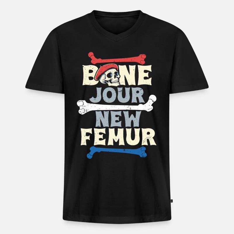 Beinbruch Gebrochener Oberschenkel Bone Jour - Männer Premium Bio T-Shirt mit V-Ausschnitt - Schwarz