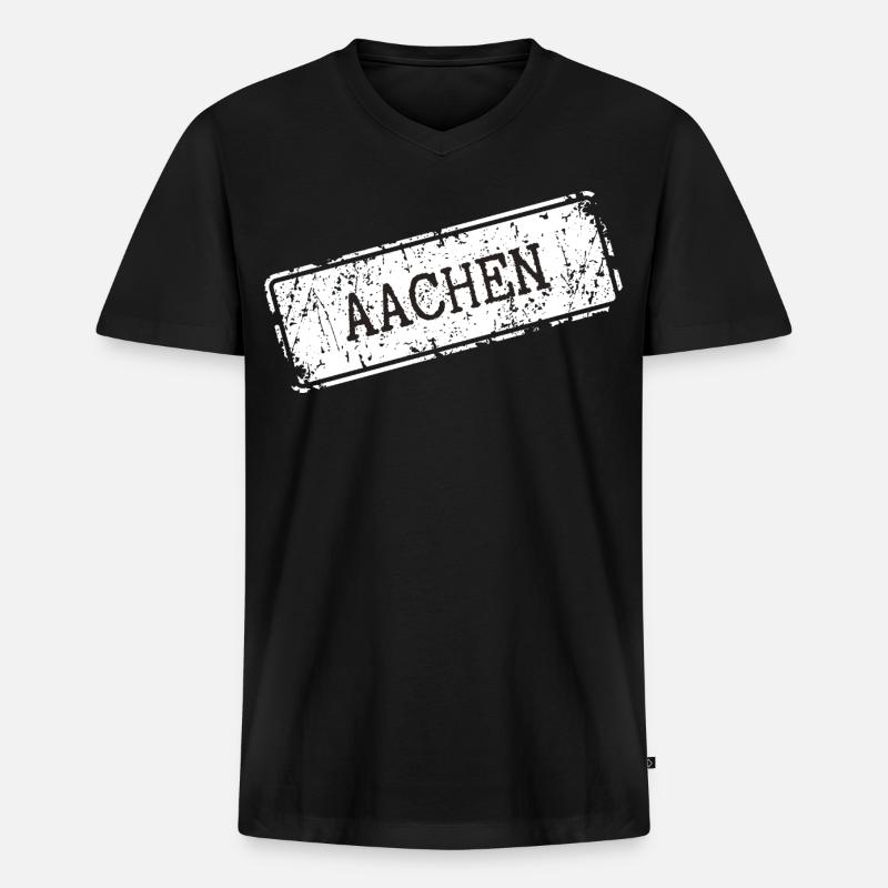Aachen  - Männer Premium Bio T-Shirt mit V-Ausschnitt - Schwarz
